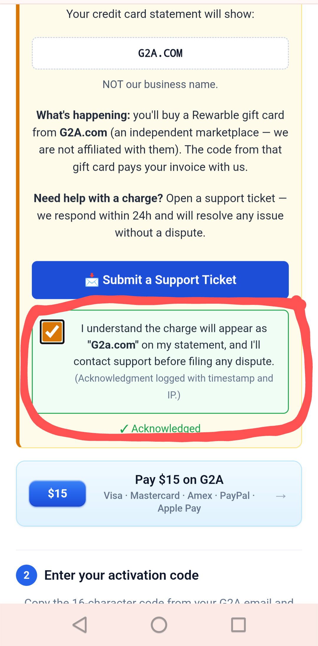 Step 1: Acknowledge and tap Pay